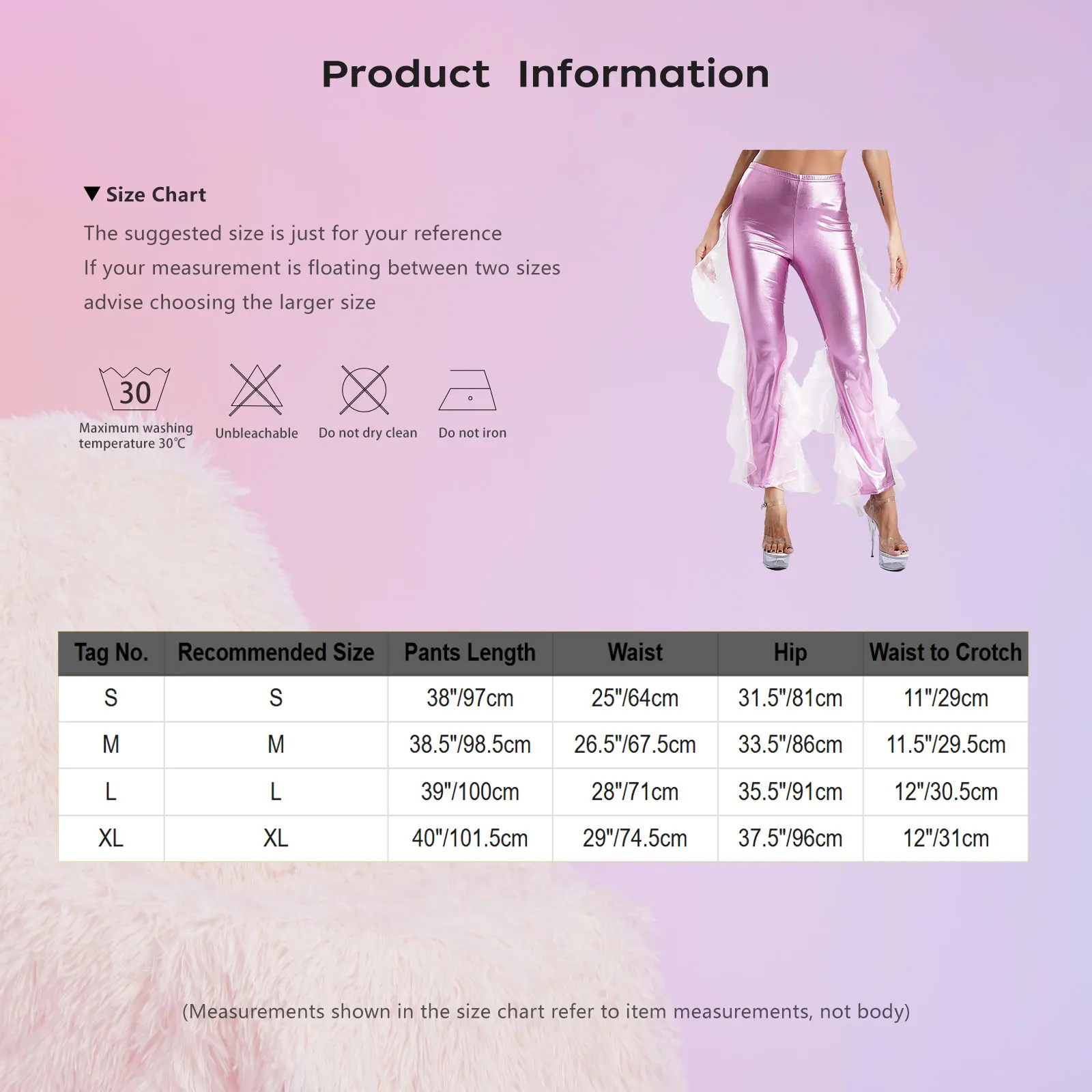 Women 70s Disco 80s Dance Pants Hippie Costume Metallic High Waist Ruffle Trim Flared Pants Bell Bottoms Trousers Mermaid Pants