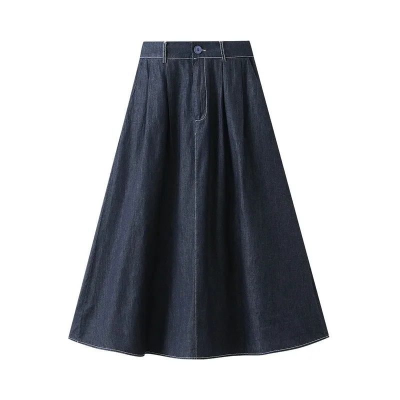 Denim skirt female new autumn and winter long skirt pocket high waist slimming A-line skirt in the long skirt