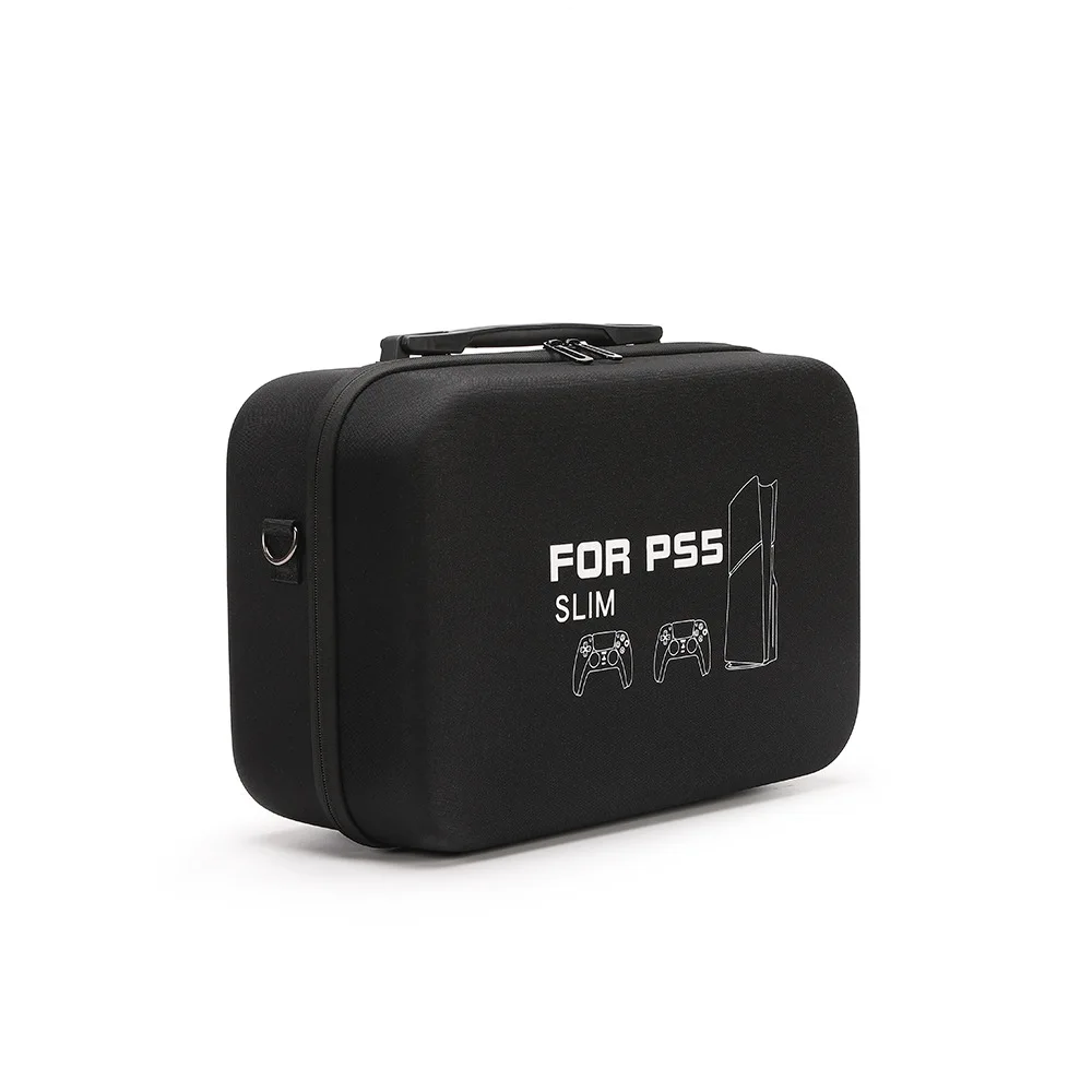 حقيبة حمل لوحدة التحكم النحيفة PS5 خفيفة الوزن من مادة EVA حقيبة تخزين ذات غلاف صلب مع حزام كتف يناسب كابلات حامل وحدات التحكم