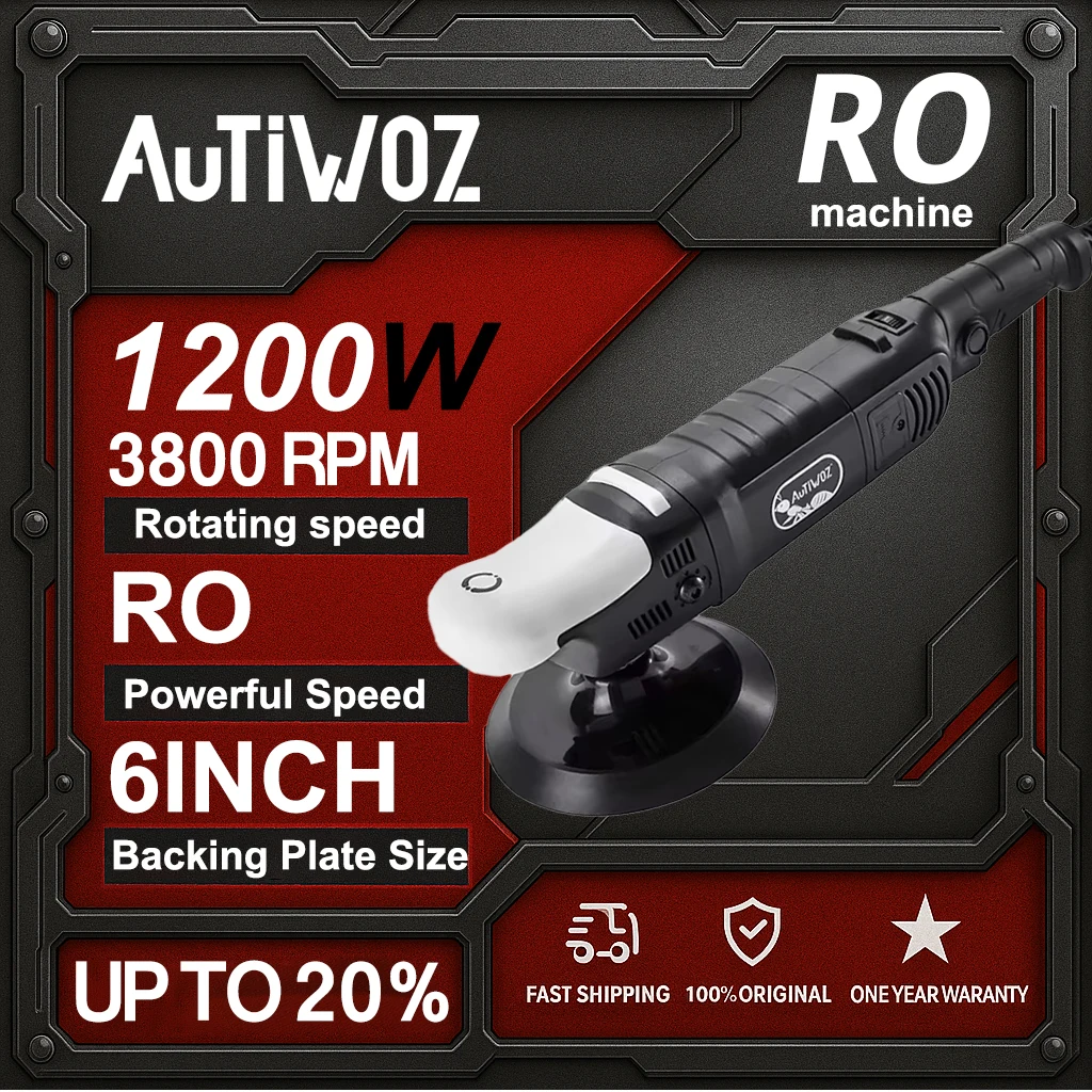 

AUTIWOZ 6-дюймовый роторный автомобильный полировщик с регулируемой скоростью 1000–3800 об/мин буферный станок с 6 настройками для набора вощения и детализации