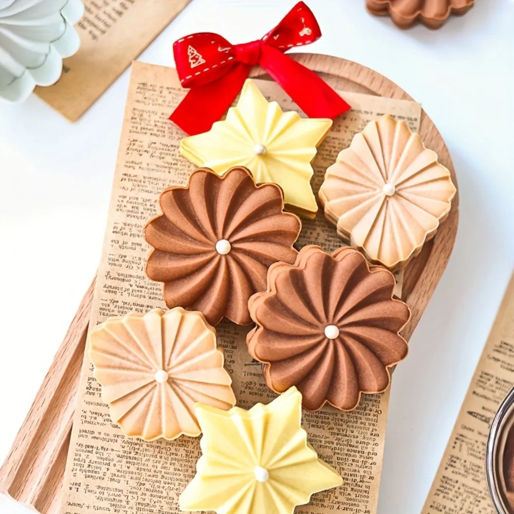 3Pcs Chocolate Sandwich Cookies Flowers Cookie Cutter 3D Biscuit Mould Pressable Fondant Stamp New Year Cake Baking Supplies