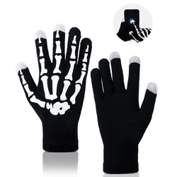 Nuevos guantes tejidos a mano con calavera de Halloween, guantes cortos, gruesos, suaves y cálidos para pantalla táctil, guantes con dedos divididos a prueba de frío para Otoño e Invierno