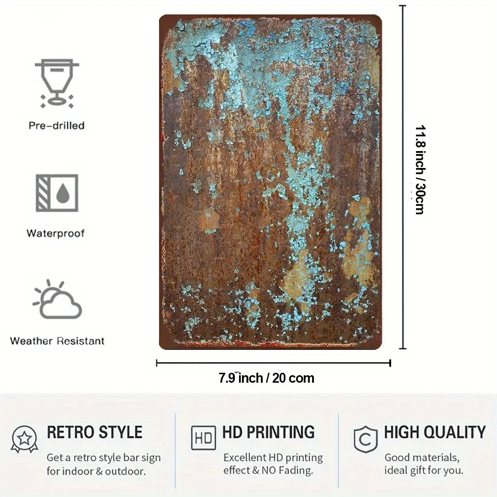 2D Flat - 2D Plane, 1pc of Vintage Metal Sign - Rustic Industrial Decor with Aged Brown And Turquoise Patina - Heavy-Duty Iro
