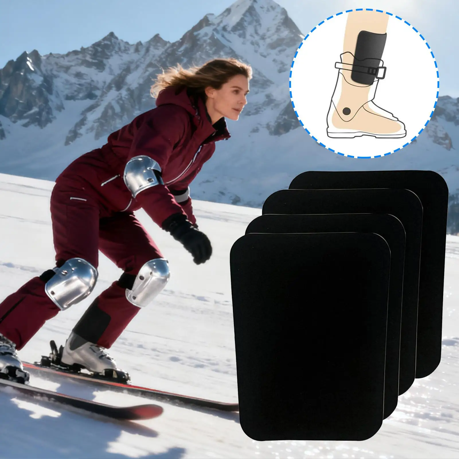 Ski Shin Guards Adults 4 Pieces Cuttable Leg Protection Pad Snowboard Shin Pads for Snowboarding Snowboarders Ski Enthusiasts