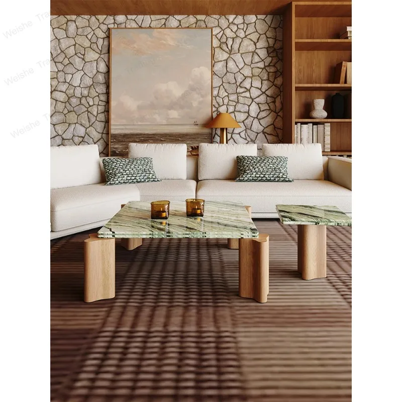 Italian Style Square Coffee Table - Minimalist Luxury Marble Tea Table, Natural Stone Living Room Table, Modern Home Centerpiece