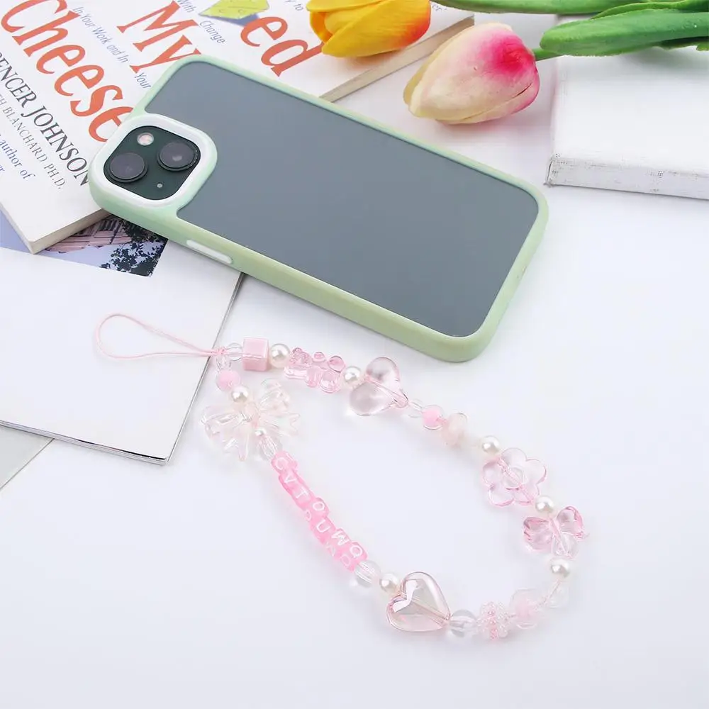 

Pink Acrylic Beaded Pendant Hanging Rope Phone Lanyard Phone Straps Hand Strap Phone Charm Wrist Hand Lanyard