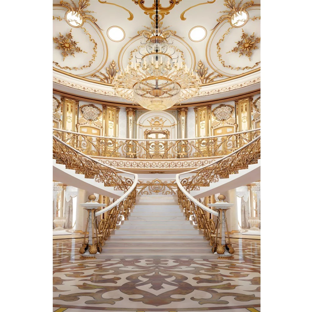 Luxurious Palace Castle Backdrop Red Carpet Stair Europe Opera Church Wedding Birthday Party Photography Background Photo Studio