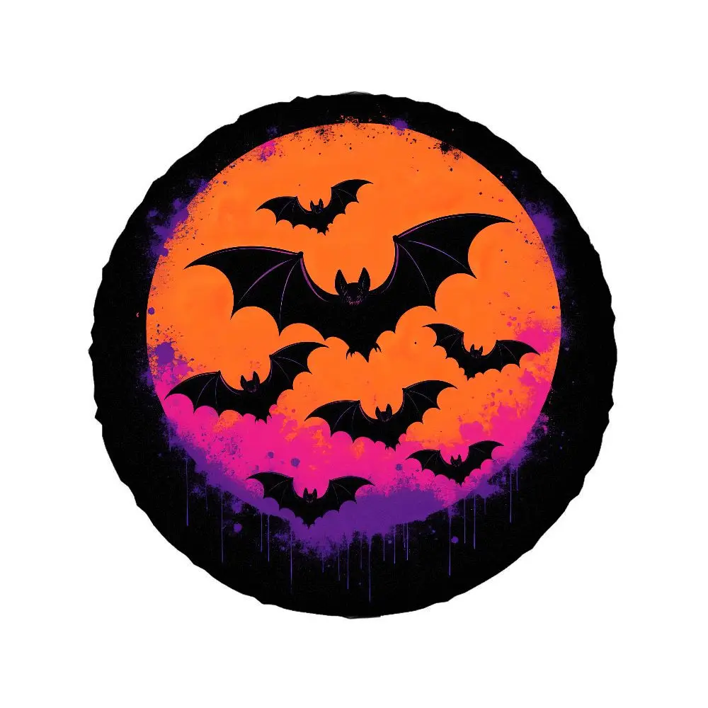 Halloween Bat Tire Cover Artistic Purple Orange Splatter Spare Wheel Protector for SUV