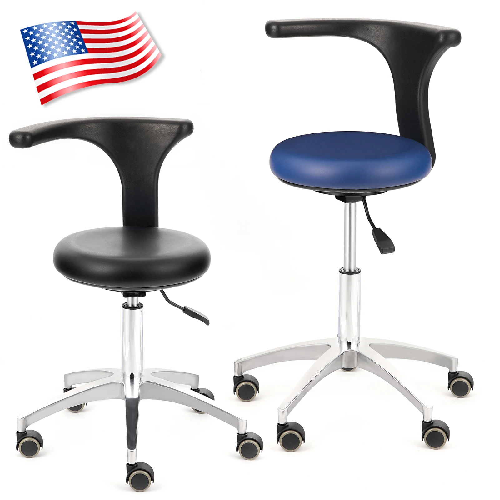 

ETERFANT Adjustable Dental Medical Doctor Assistant Stool Mobile Chair Height PU Leather 360° Rotation Blue/Black