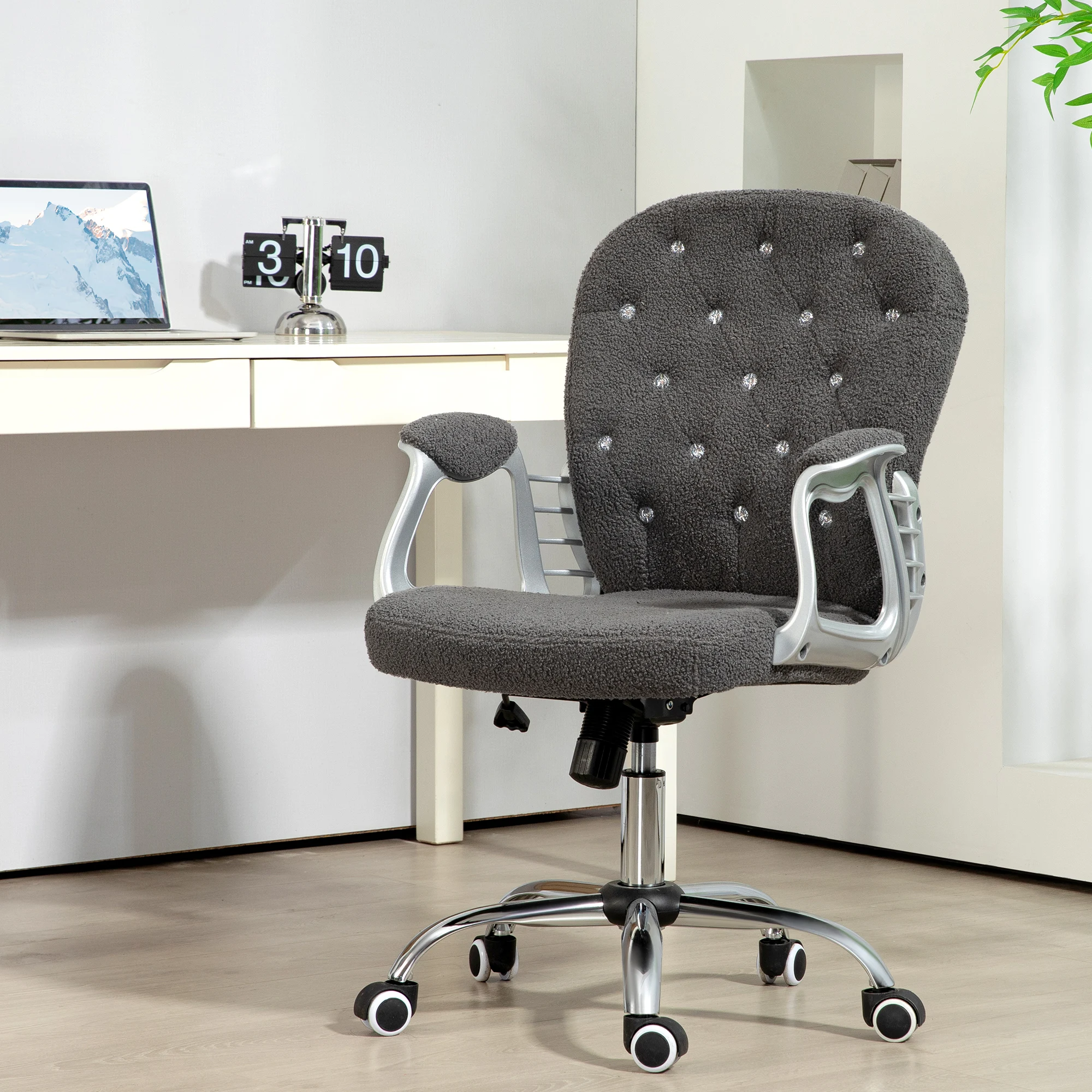 

Vanity Office Chair Tufted Backrest Swivel Rolling Height Adjustable, Dark Gray