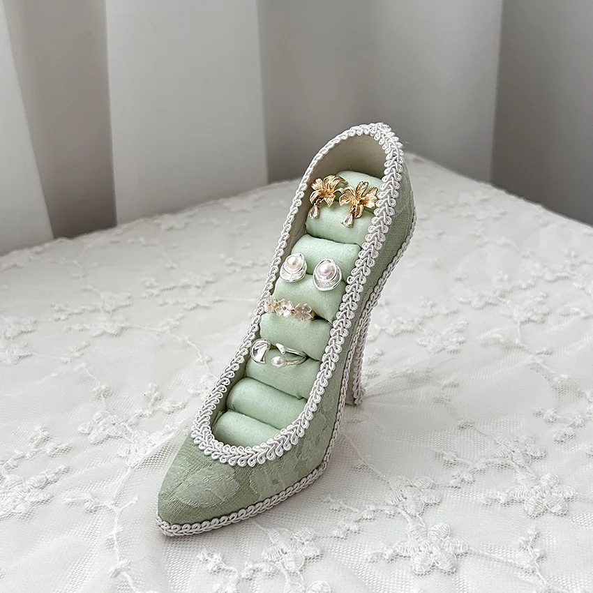 Creative High Heel Shoe Jewelry Holder Pink Lace Floral Print Jewelry Display Stand Vintage Leopard Print Jewelry Display Rack