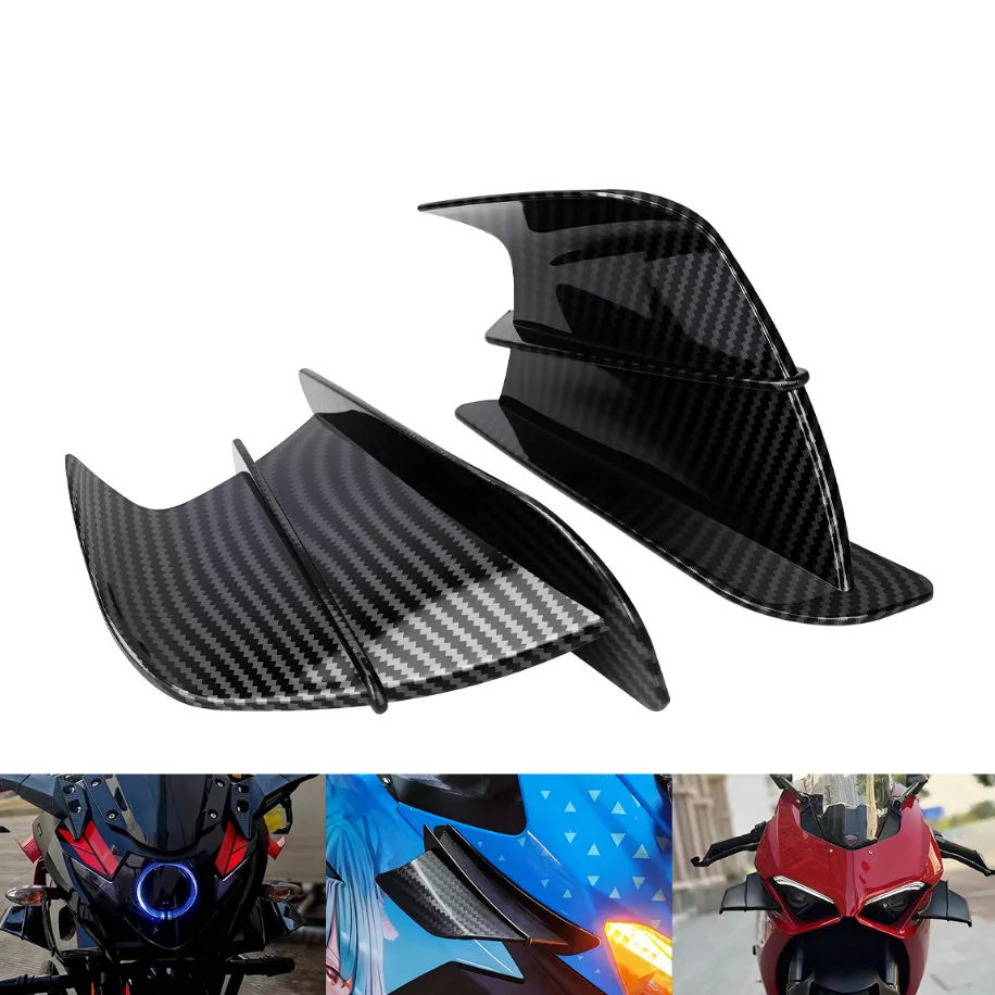 `Motorcycle Carbon Fiber Look Aerodynamic Winglet Fairing Side Spoiler Self‑Adhesive Racing Decor Wing for Sportbike Moto Parts