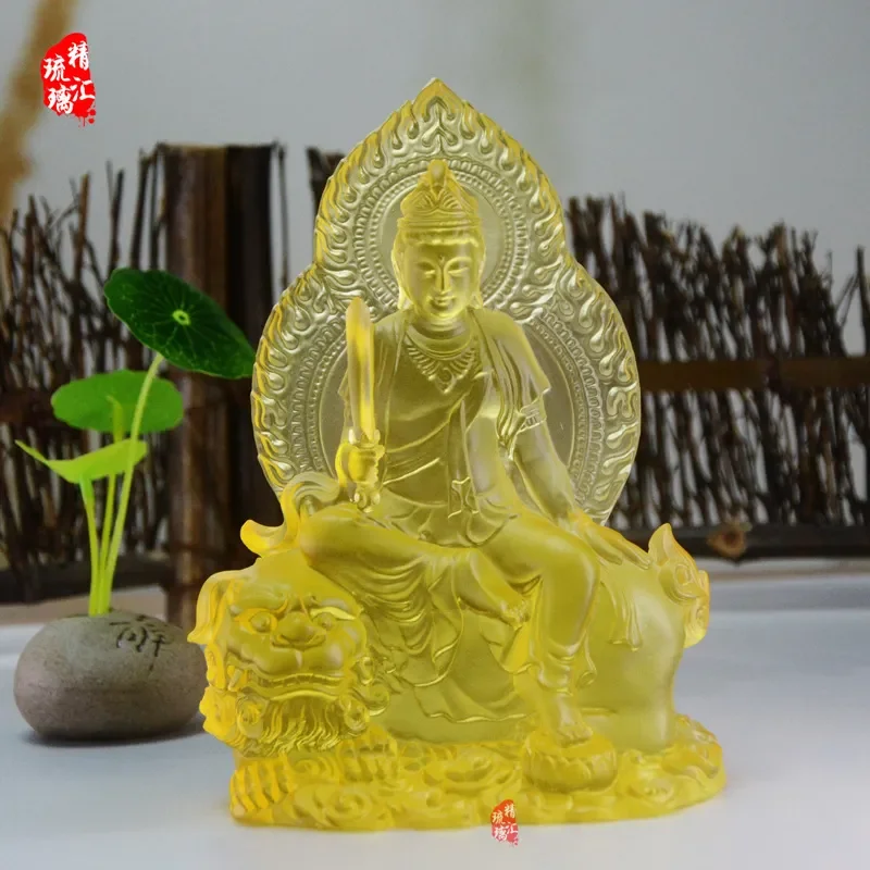 Antique Glazed Manjushri Buddha Statue with Back Lighting for Temple Wall Decor Home Buddhist Hall Ornament Religious
