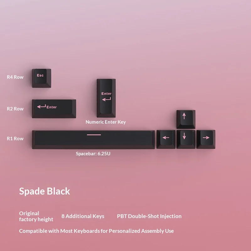 Black keycap with 8 additional keys factory height PBT two-color injection molding material