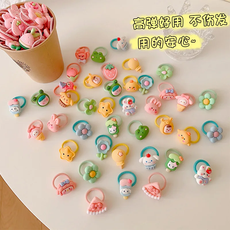 【 10 Piece Set 】 2024 New Small Thumb Ring Baby No Harm Hair Ring Children\'s Cute Rubber Band Girls\' Headdress