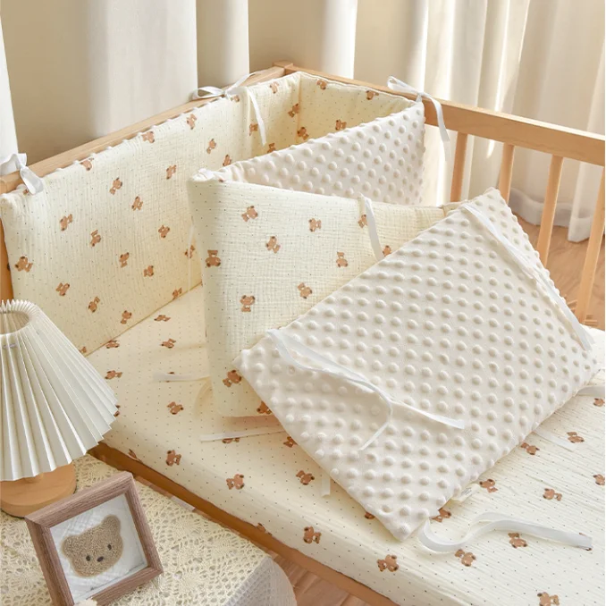Cartoon Animal Pattern Baby Crib Bumper Protector Around Cushion Newborn Bedding Cotton Soft Infant Crib Liner Detachable
