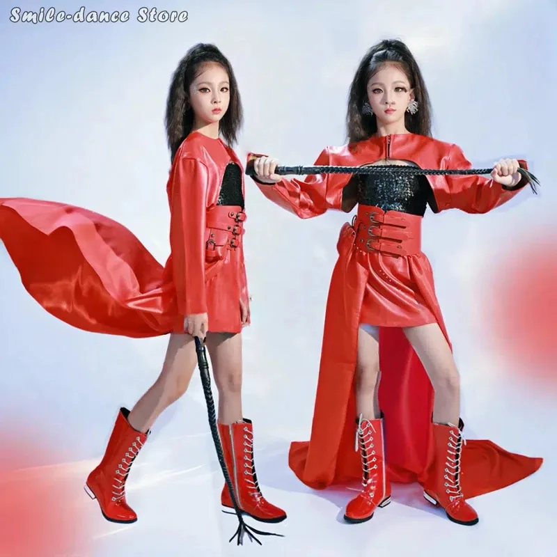

DY20Jazz Hiphop Dancing T-Stage Show Red Tops Skirt Dress Dance Wear Modern Performance Dancer Red Dresses Stage Hip Hop Top Cos