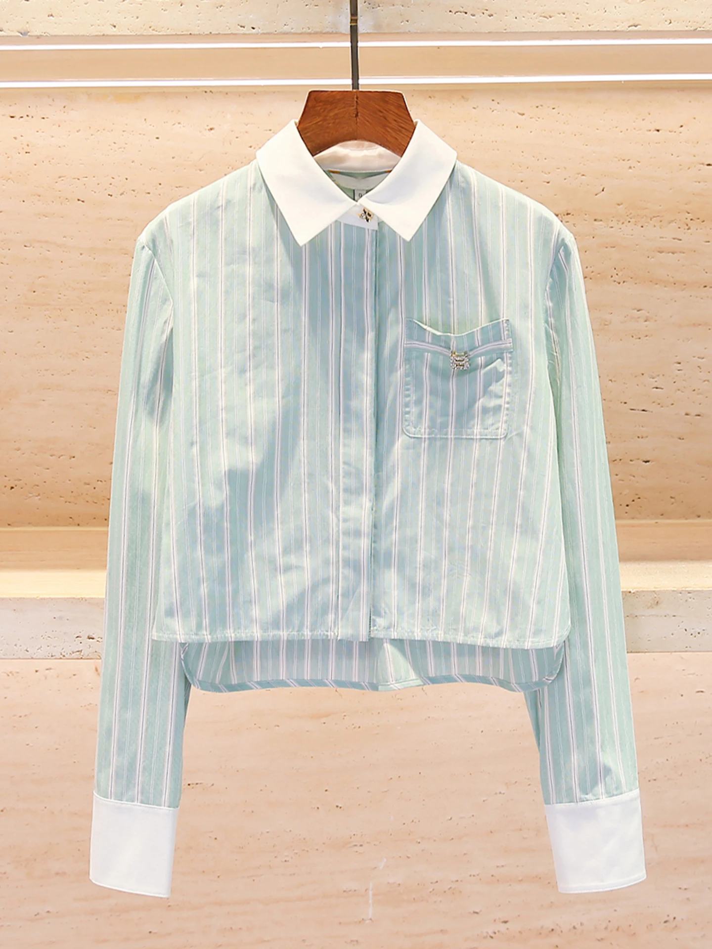 

Casual Versatile Short Striped Shirt Collar Turn-down Summer New Arrival Women's Top by Nanyou Premium Fashion Brand