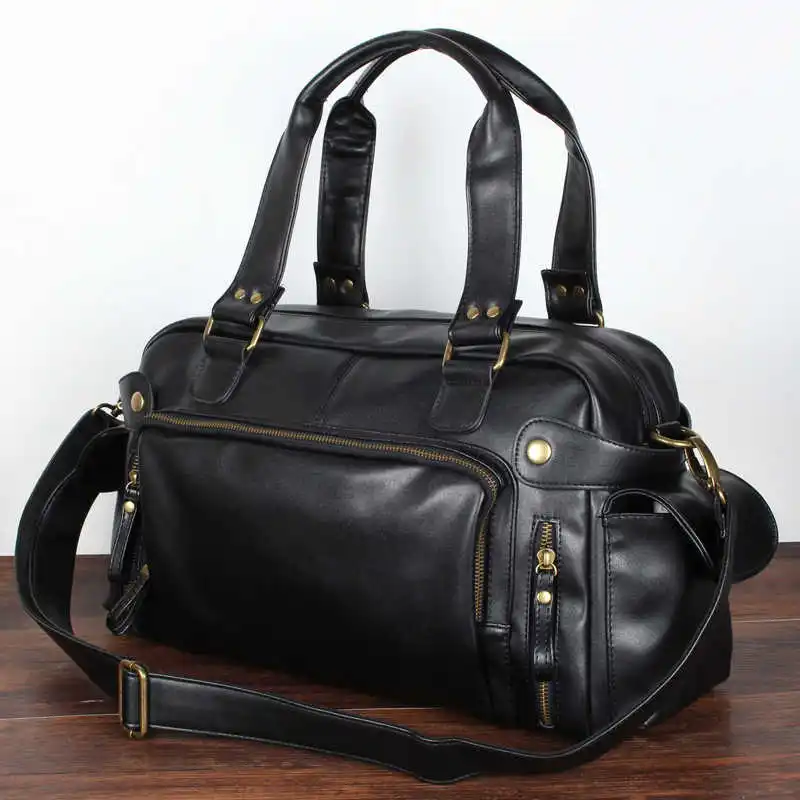 Casual Boston Handbag Men Luxury Design PU Leather Shoulder Bag Fashion Cool Large capacity Motorcycle Bag Travel Crossbody Bag view 2