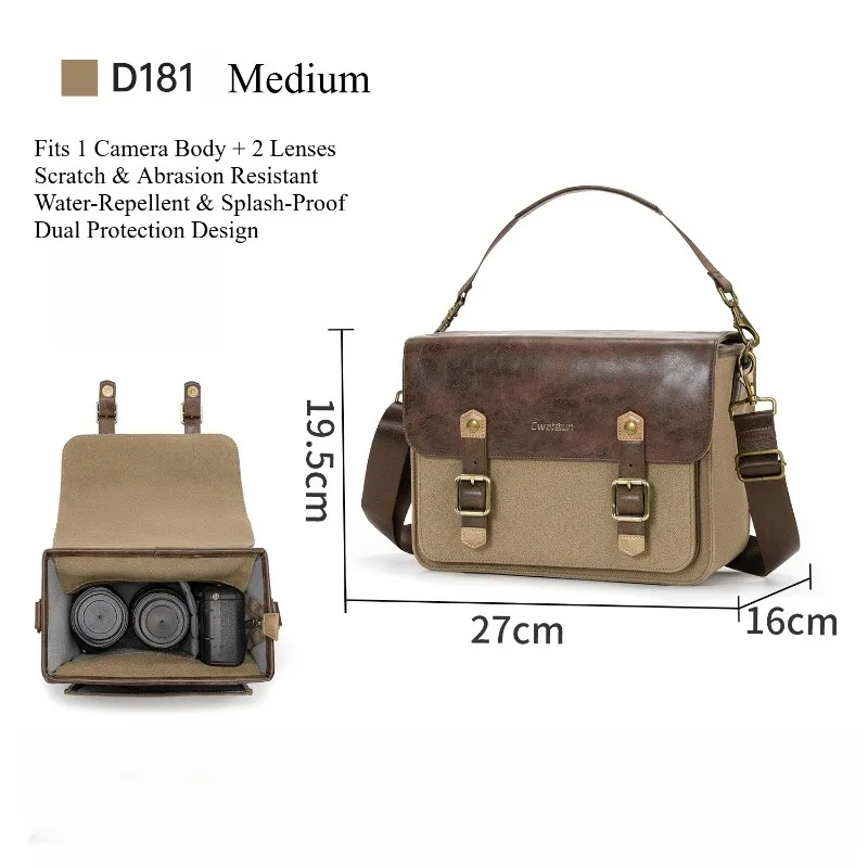 Cwatcun Waterproof Shoulder Bag for Camera - A lightweight and casual canvas bag for small single-lens reflex cameras.