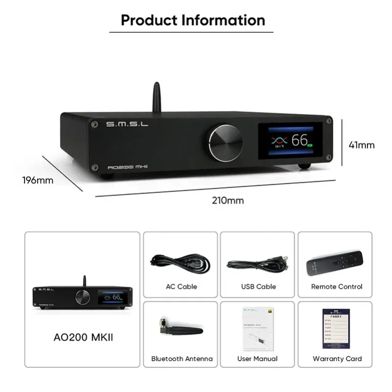 AO200MKII AO200 MK2 HIFI Digital Power Amplifier MA5332MS AMP Bluetooth 5.0 XLR RCA USB Input with Remote Control PC DAC TV DAP