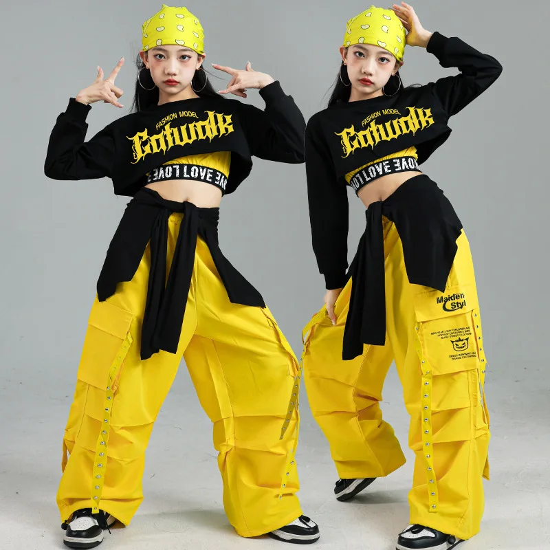 

Костюм для джазовых танцев для девочек, накидка с длинными рукавами, тренировочный наряд, детский костюм для уличных танцев в стиле хип-хоп