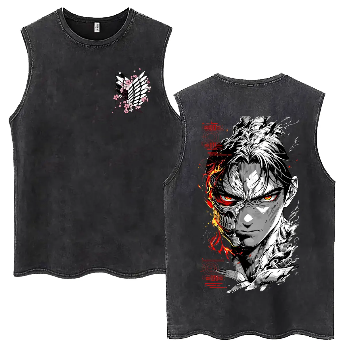 Anime Attack on Titan Levi Ackerman Vintage Washed Tanktops für Männer und Frauen Cartoon Manga Merch Übergroße Ärmellose Westen-T-Shirts – Detail 6