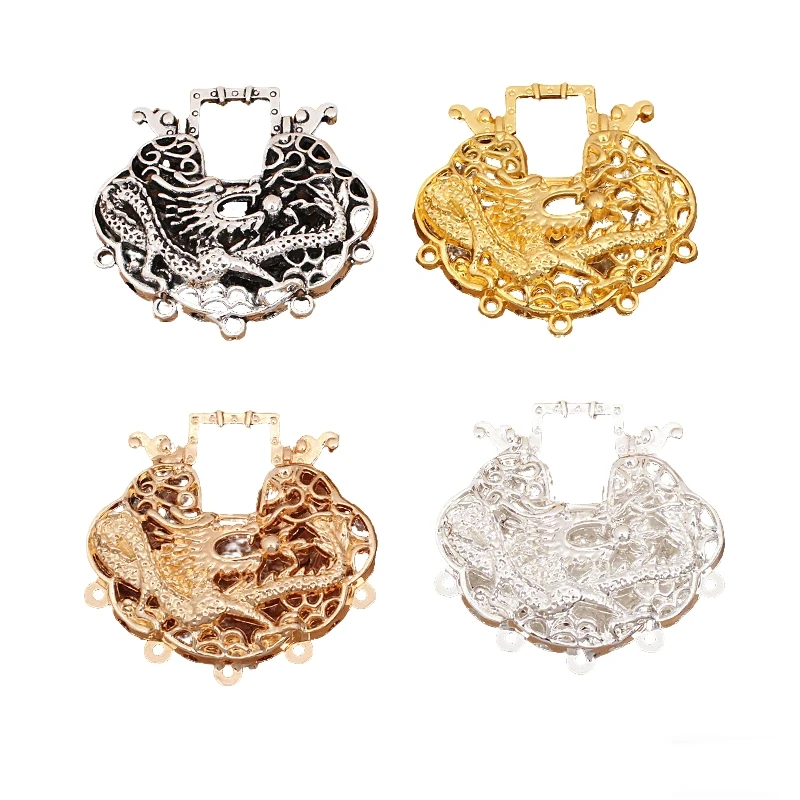 BoYuTe (10 Pieces/Lot) Alloy Hollow Out Dragon Carved Ping An Lock Pendant Materials Handmade Diy Jewelry Accessories