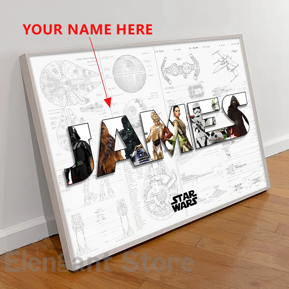 Personalized Space Wars Name Word Art Print Sci-Fi Character Poster Canvas Painting Wall Art Gift Home Decor