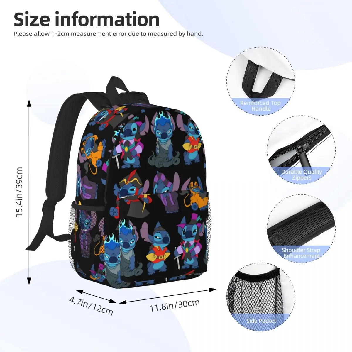 90's Kids Halloween Time Stitch Shirt Backpacks Teenager Bookbag Students School Bag Laptop Rucksack Shoulder Bag Large Capacity