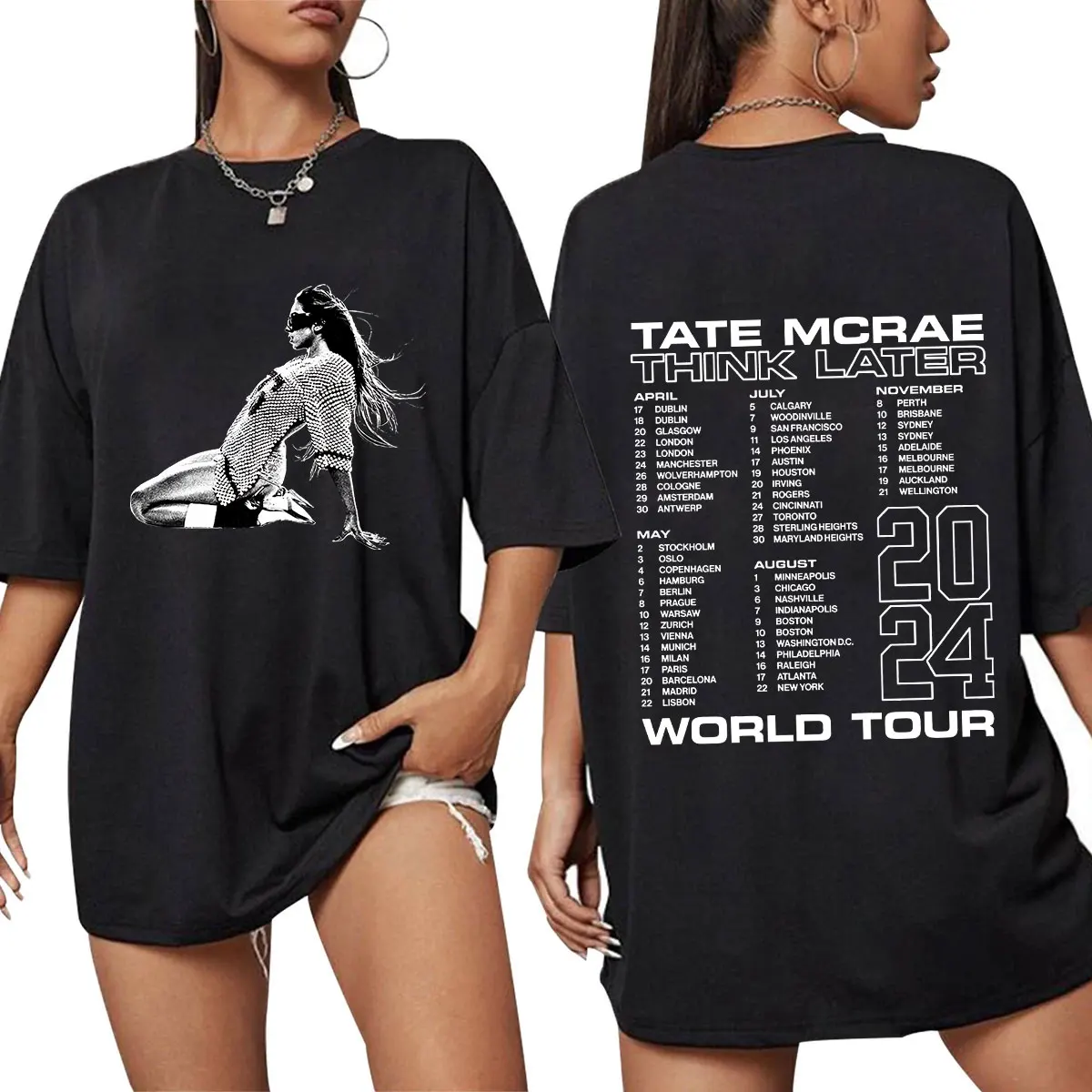 Tate Mcrae De Denk Later World Tour 2024 T-shirt Mannen Damesmode Vintage T-shirts Harajuku Korte Mouw Oversized T-shirts