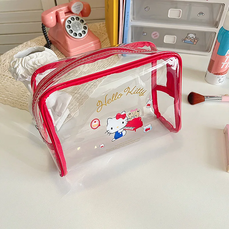 New Sanrio Cartoon transparent Pen bag ins Wind Waterproof Travel Toiletry Bag Large capacity portable makeup bag