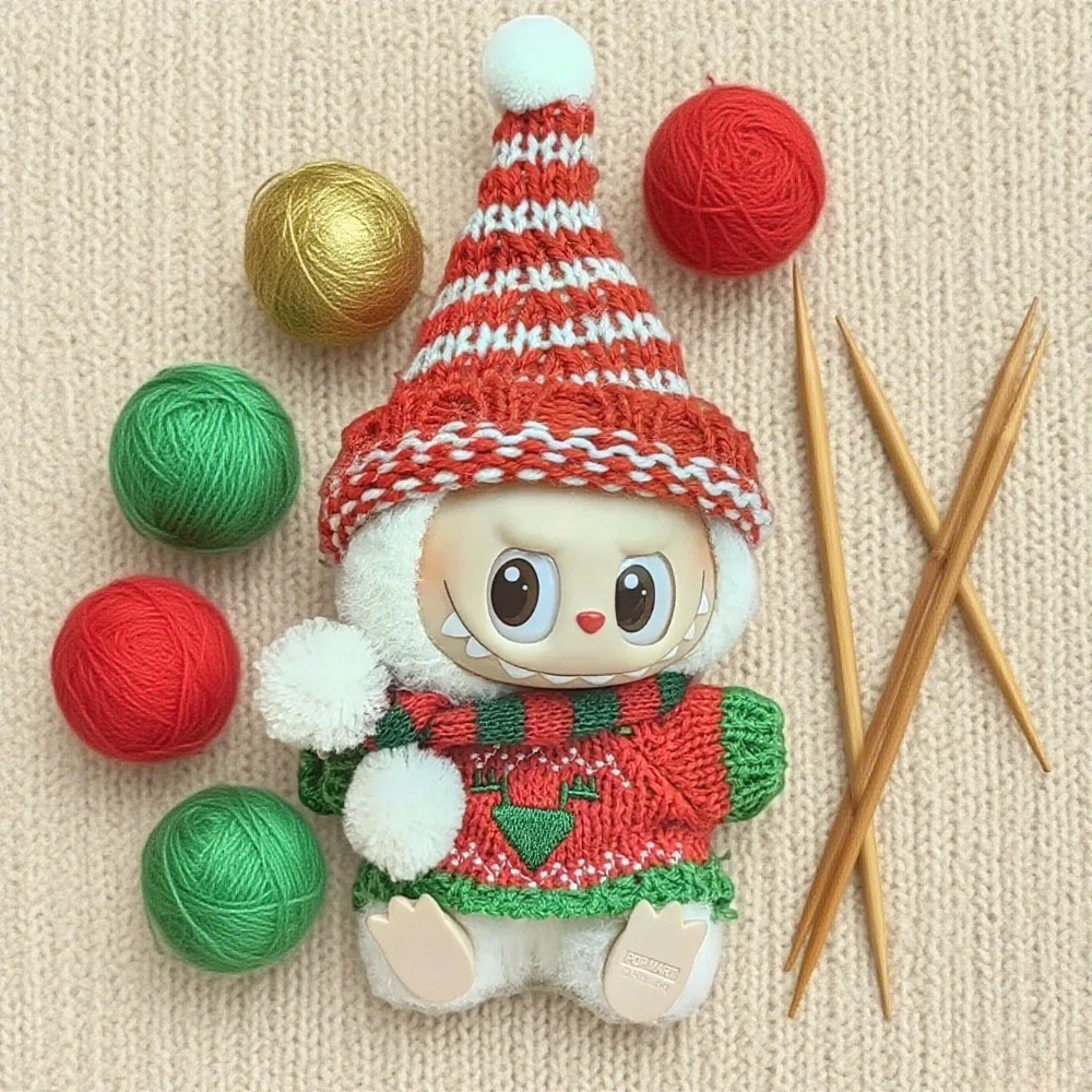 

Doll Clothes For 15-17CM Labubu Clothing Merry Christmas Hat Scarf Elk Snowman Set Mini Plush Doll Accessory New Year Dress Gift