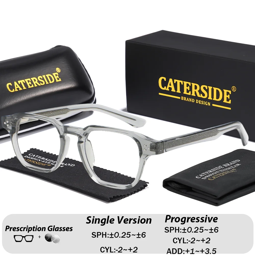 CATERSIDE Men Prescription Glasses Women Propionate Pin Temple Spring Hinge Optical Eyeglasses Business Office Myopia Eyewear