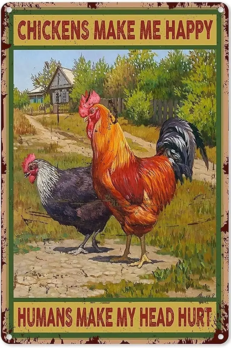 Y1,Parbamll Kitchen Chicken Wall Decor, Farmer Makes Me Happy, Funny Coop Sign Vintage Tin for Garden Bedro