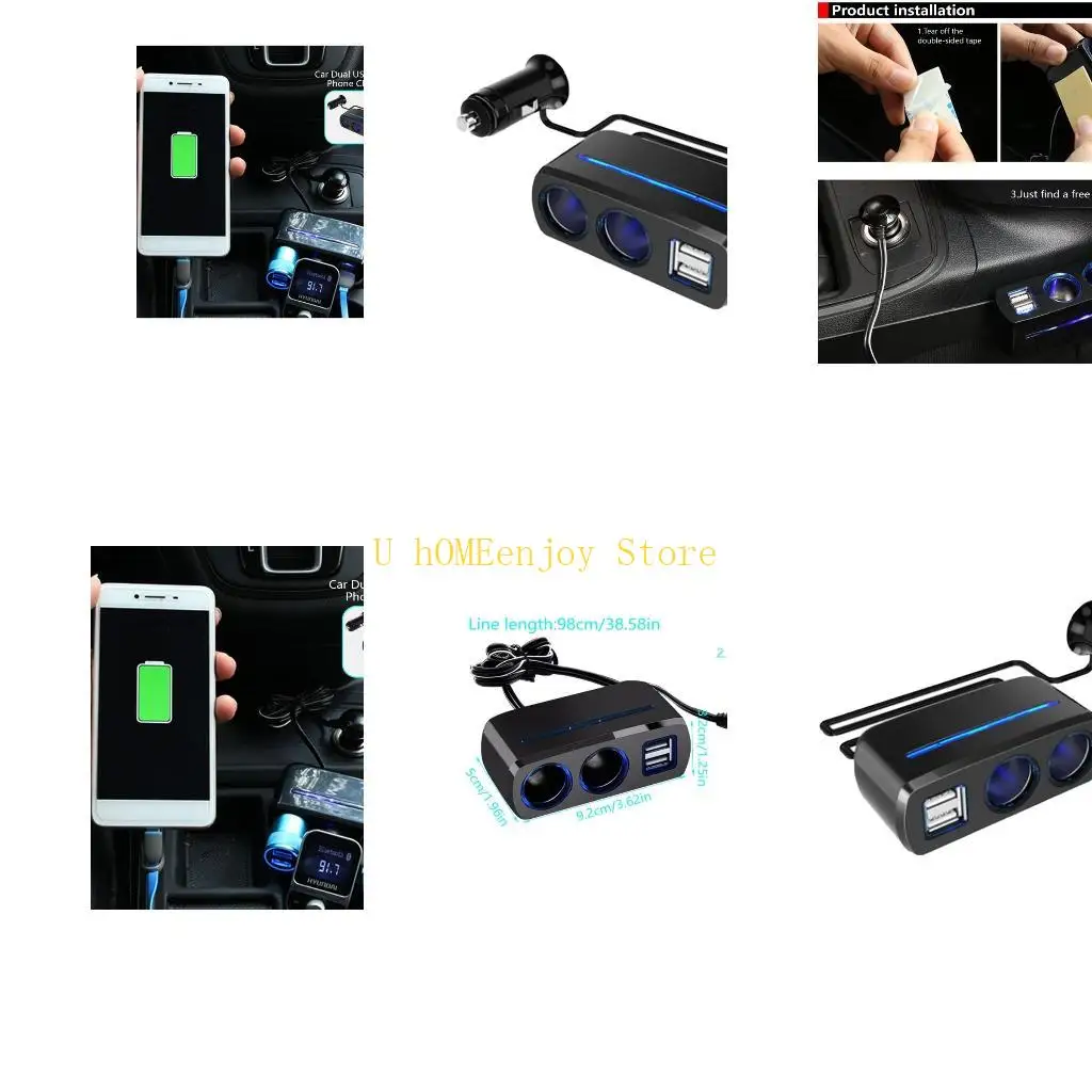 

Автомобильная розетка B0KF, автомобильное зарядное устройство с 2 отверстиями, 80 Вт, разветвитель для быстрой зарядки, адаптер