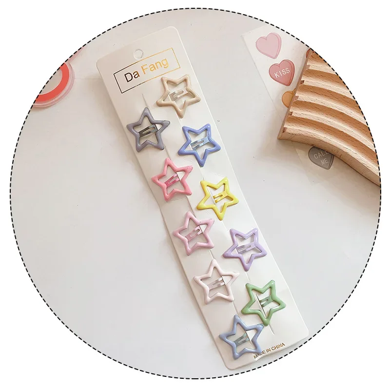 10Pcs/Set Children Cute Hair Clips Geometric Stars Heart Ornament Bobby Pins Baby Girl Lovely Sweet Hairpin Kid Hair Accessories