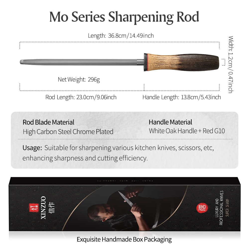 XINZUO Chrome Plated High Carbon Steel Rod White Oak G10 Handle Sharpens Kitchen Knives Scissors Improves Cutting Efficiency