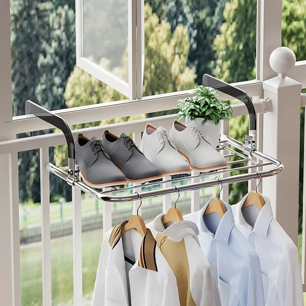 

Foldable Storage Creative Stainless Steel Clothes Hanger Balcony Hanging Hanger Multi Functional Towel Hanger Socks and Shoes