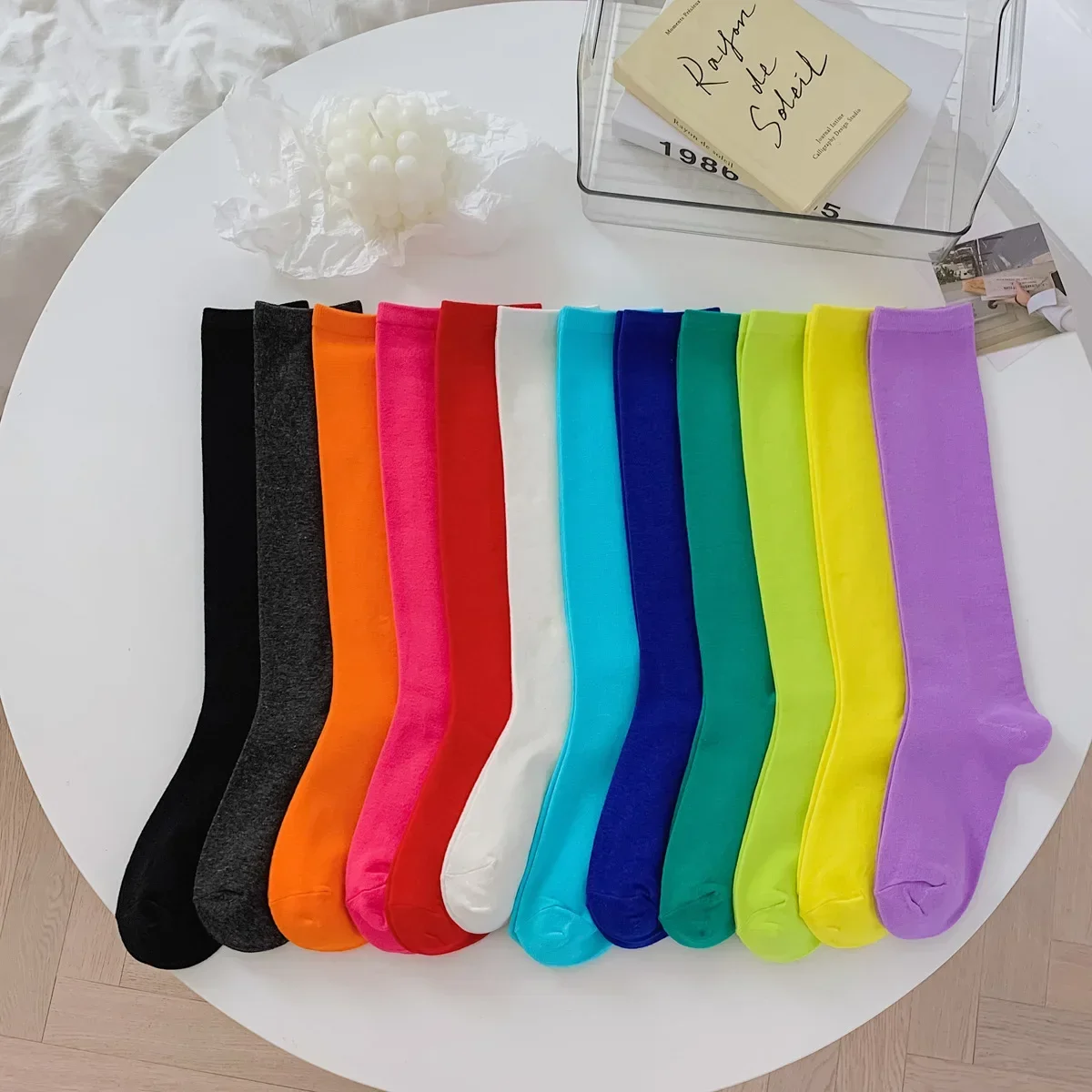 Damen Wadensocken aus Baumwolle, lässige kniehohe Socken, weiß, schwarz, einfarbig, modisch, für Frauen und Mädchen, Party, Tanz, sexy lange Socken