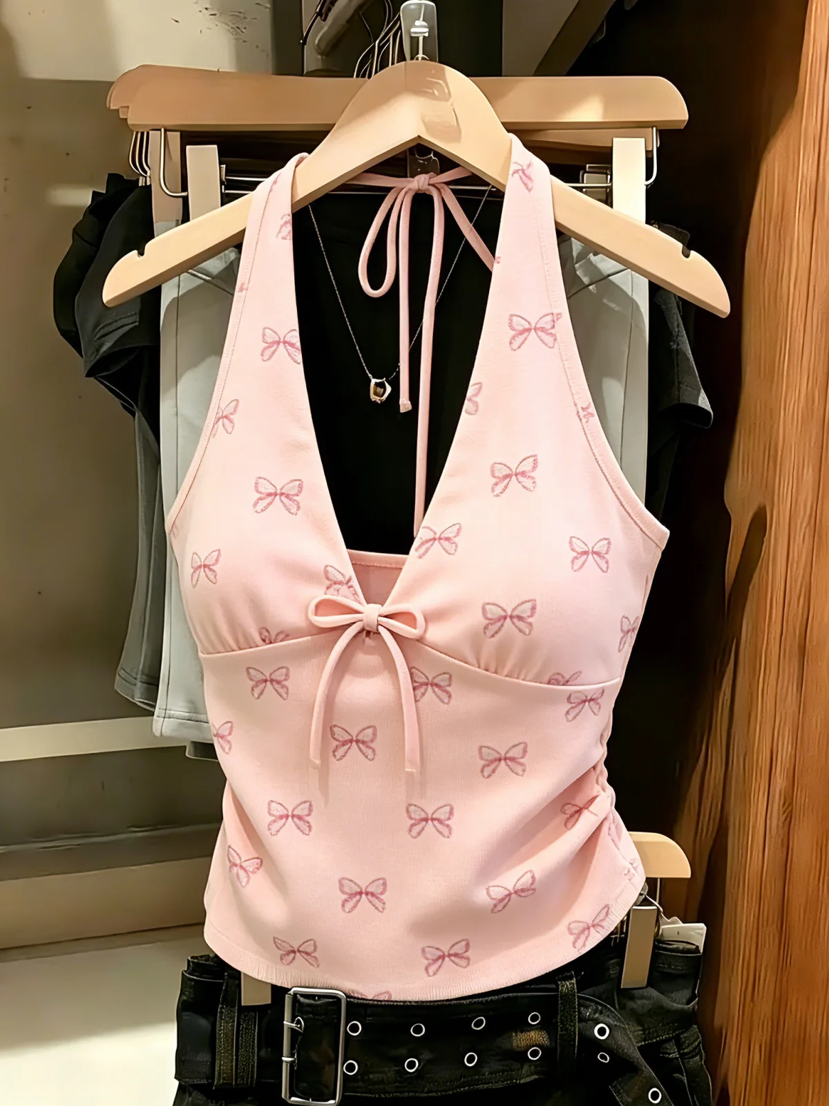 

Sweet Knot Neckline Tank Top Women's Summer New Style Korean Versatile Top Self-Preservation Style Silk Material