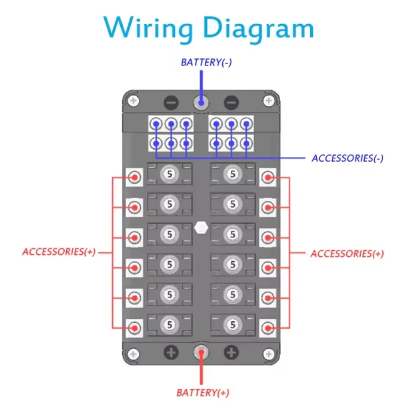 12 Way Overload Protection Fuse Box Holder with Waterproof Metal Nut Cover Circuit Protector for Car Boat SUV ATV UTV