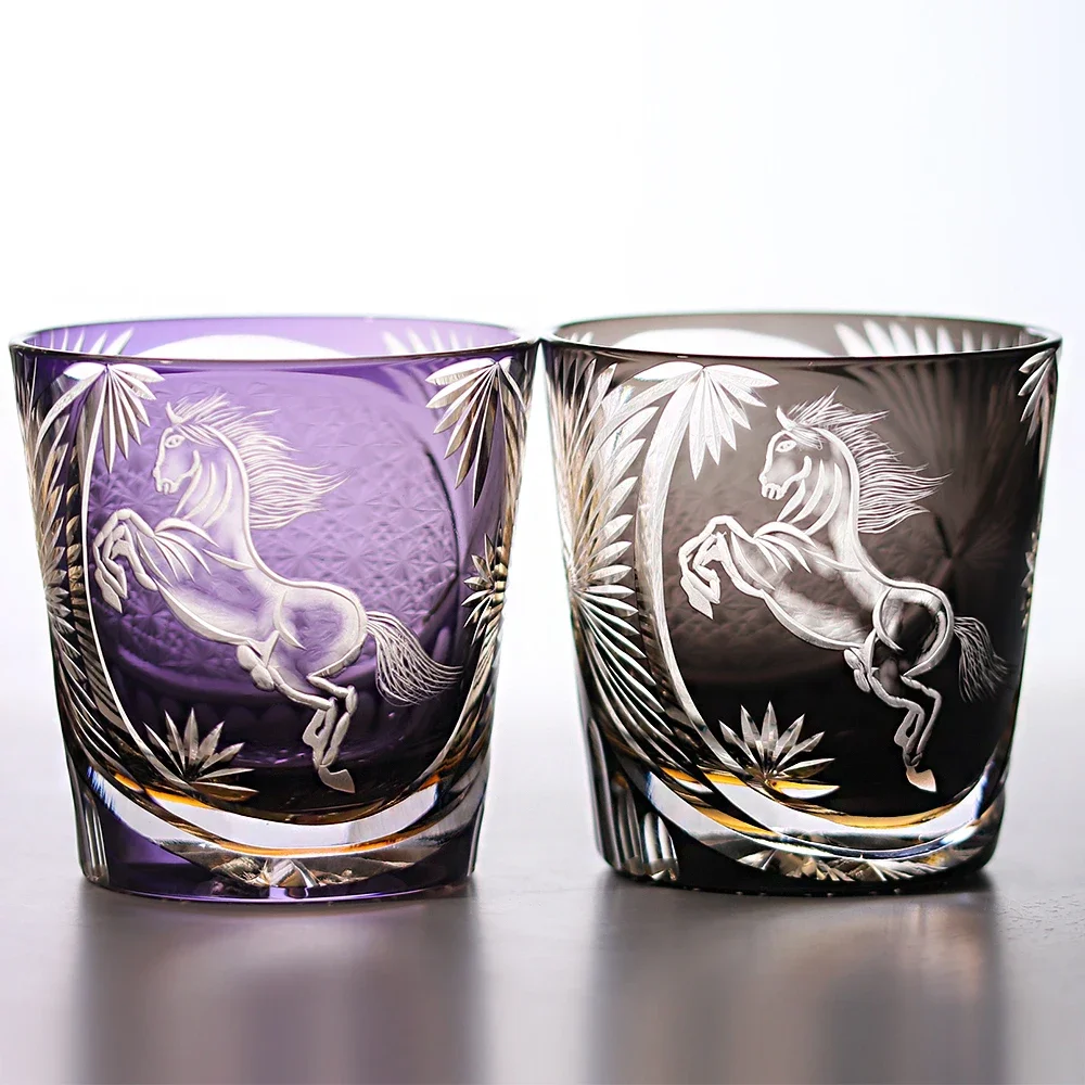 Hand-Carved Year of the Horse Limited Series - Edo Kiriko Art Glass Whiskey Tumbler 320ml Brandy Bourbon Vodka Glass Tumbler