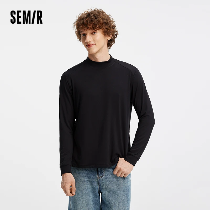 Semir Men Tshirt Thermal Warmth Mock Neck Solid Color Everyday Style Soft Touch 2026 Spring Long Sleeve Base Layer