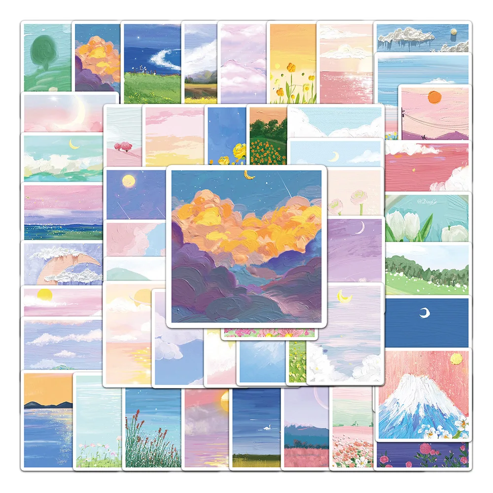 10/30/50pcs Landscape Oil Painting Stickers for Scrapbooking Diary Tablet Water Bottle Waterproof Grafffiti Kids Sticker Decals