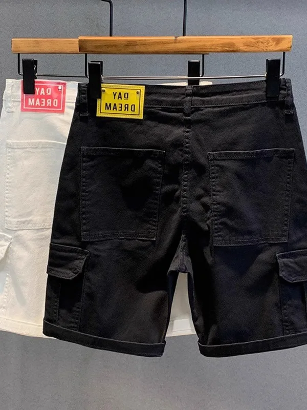 White Casual Loose Fit Summer Thin Cotton Men's Denim orts Straight Leg Five-Quarter Length Breathable Comfortable Jeans