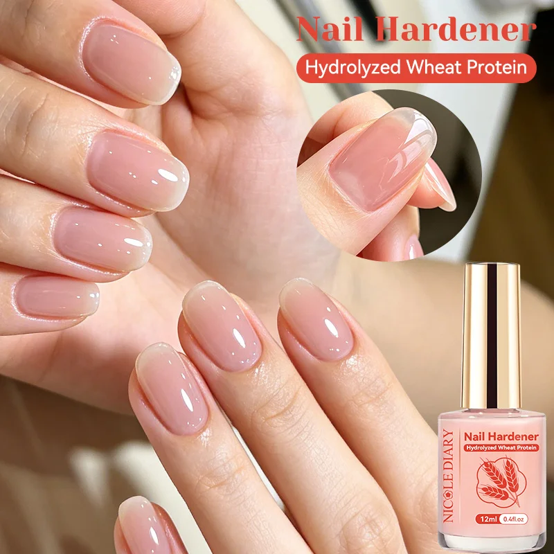 NICOLE DIARY - Endurecedor de Uñas Rosa Claro de 12 ml, Natural y Transparente para Mayor Brillo y Lustre, Endurecedor de Calcio para Manicura