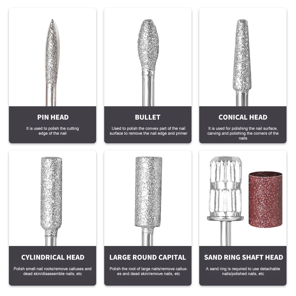 Juego de taladro de uñas portátil, pulidor de uñas de almacenamiento eléctrico de 35000 RPM para pulido de gel de uñas acrílico, herramienta de manicura-gris/rosa/blanco