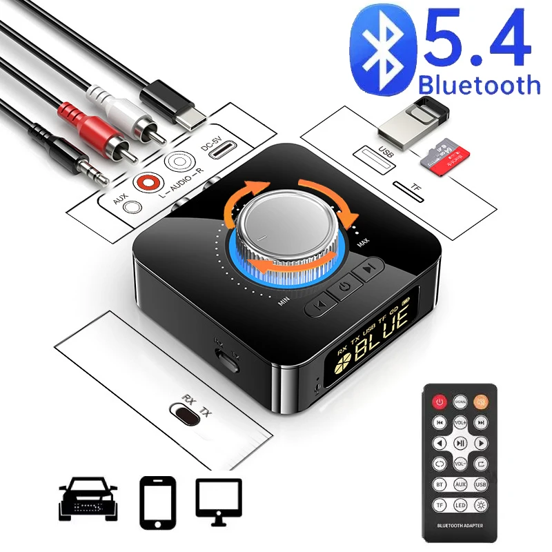 

4-в-1 Bluetooth 5.4 приемник-передатчик беспроводной аудиоадаптер 400 мАч светодиодный экран USB TF RCA Bluetooth адаптер для динамика