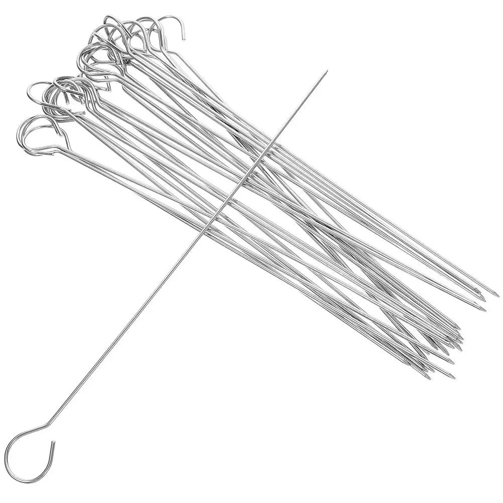25Pcs Metal Grill Skewers Stainless Steel Long Reusable Barbecue Skewers for Meat Seafood Vegetables Fruits Indoor Outdoor